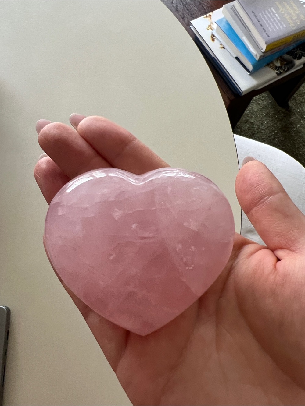 Polished Rose Quartz Heart Stone - Pink Crystal Palm Stone - Picture 3 of 5